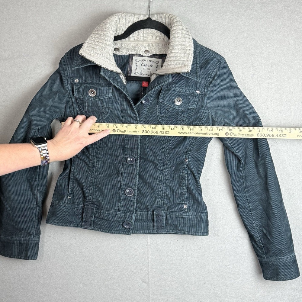 Vtg Esprit Teal Corduroy Trucker Jacket Removable Lambswool Dickey Y2K Size‎ S - Picture 6 of 16